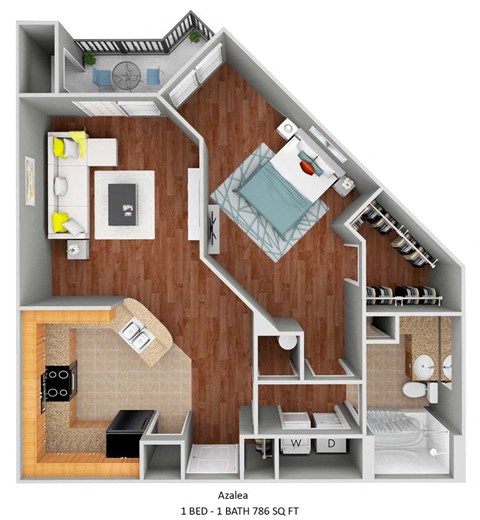 1 Bedroom 1 bath floor plan at The Bartram, in Gainesville, FL 32608